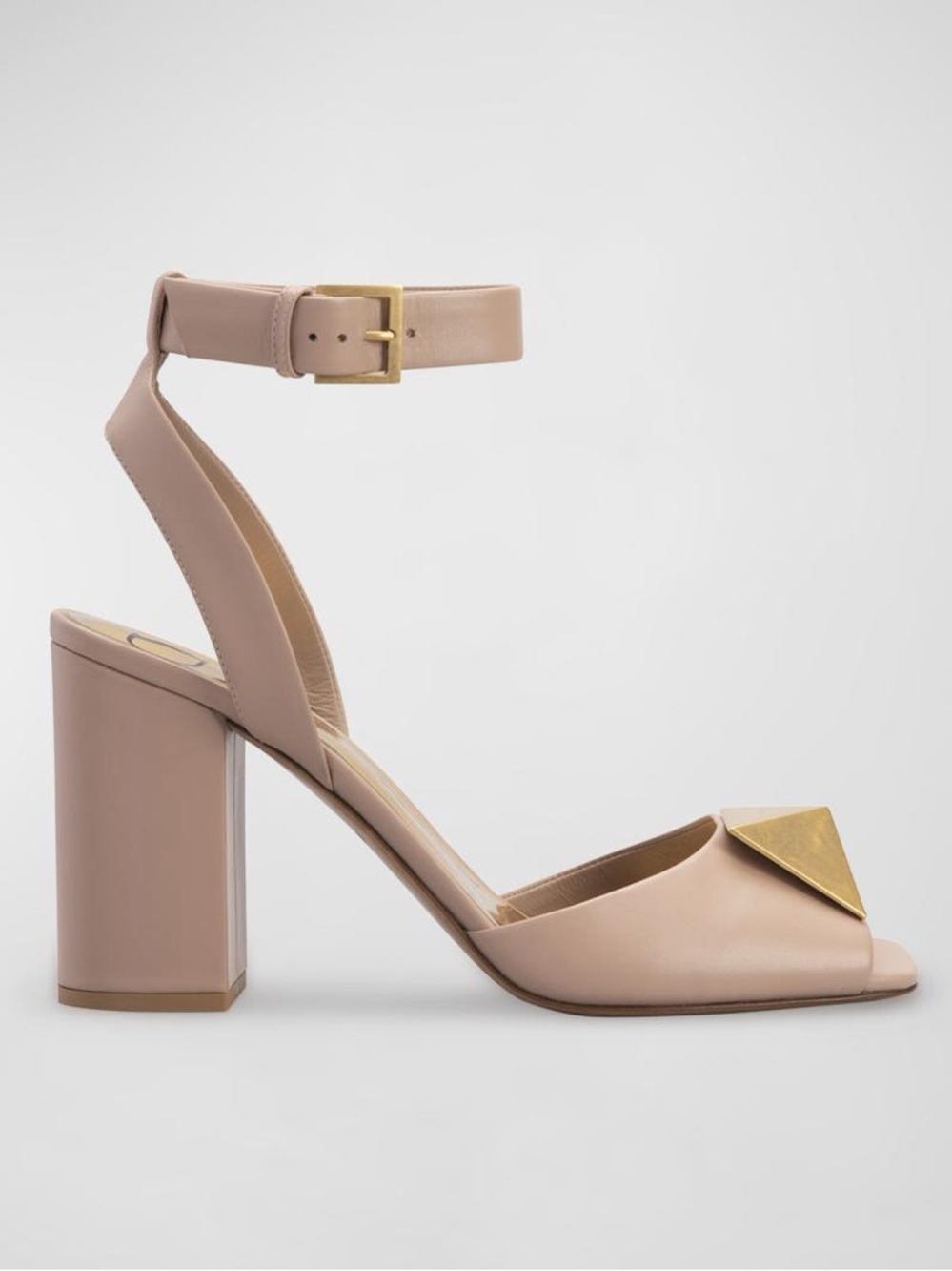VALENTINO GARAVANI Stud Calfskin Rose Cannelle Ankle Strap Block Heel Pumps 38